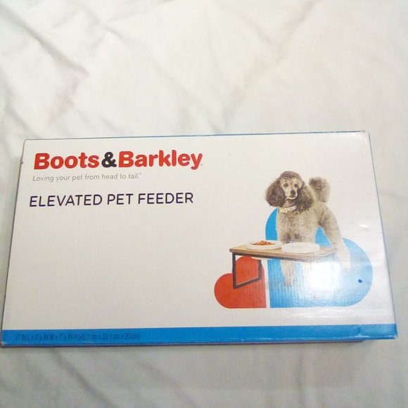 Boots & Barkley Dog Modern Metal Elevated Dog Bowl With Natural Wood Top Black Boots Bar